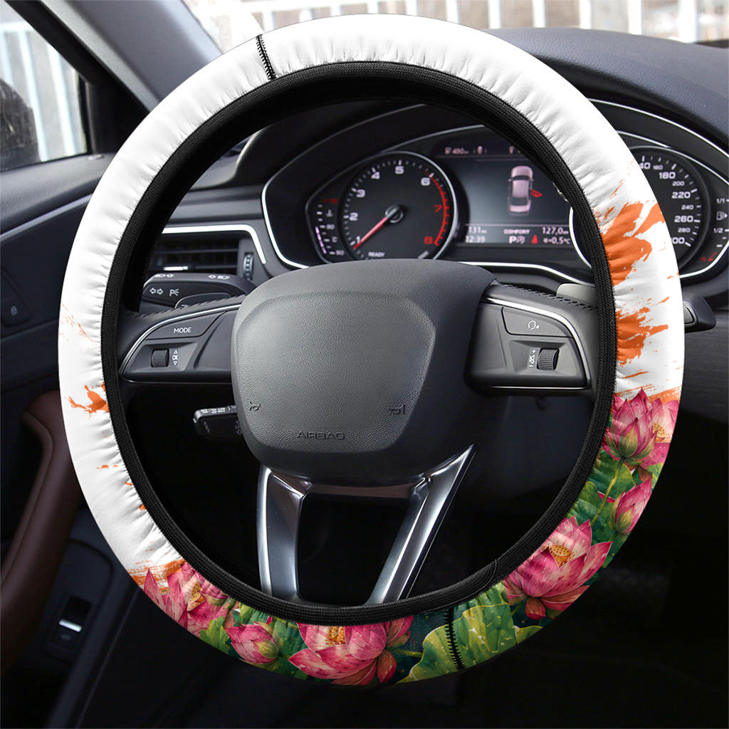 India 80th Independence Day Steering Wheel Cover Ashoka Chakra Lotus Landmarks Shiva
