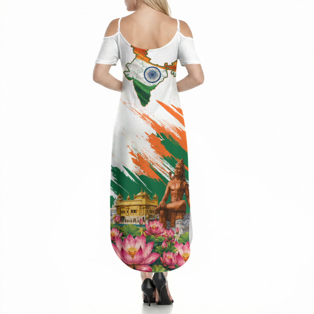 India 80th Independence Day Summer Maxi Dress Ashoka Chakra Lotus Landmarks Shiva