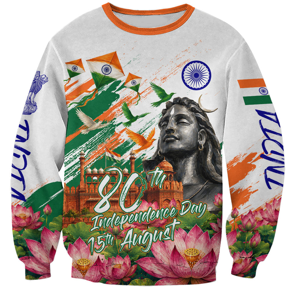 India 80th Independence Day Sweatshirt Ashoka Chakra Lotus Landmarks Shiva