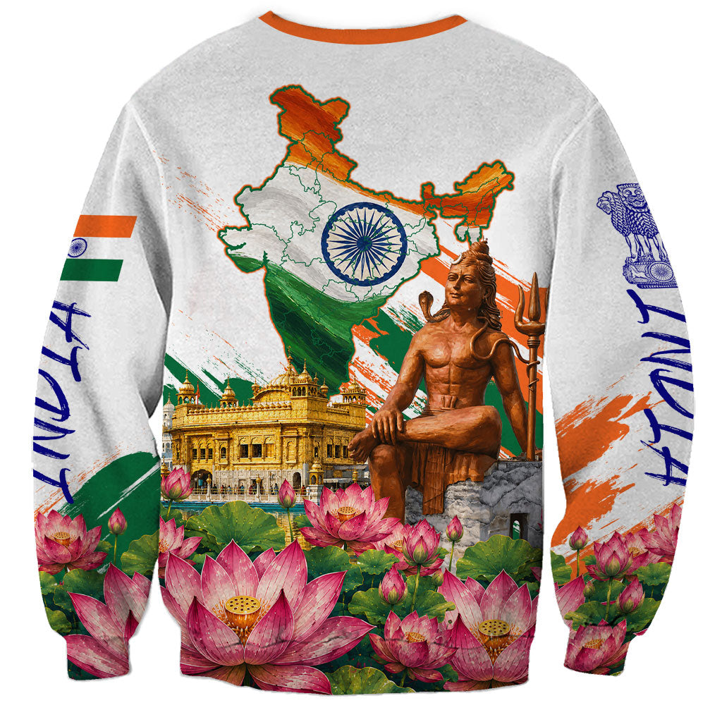 India 80th Independence Day Sweatshirt Ashoka Chakra Lotus Landmarks Shiva