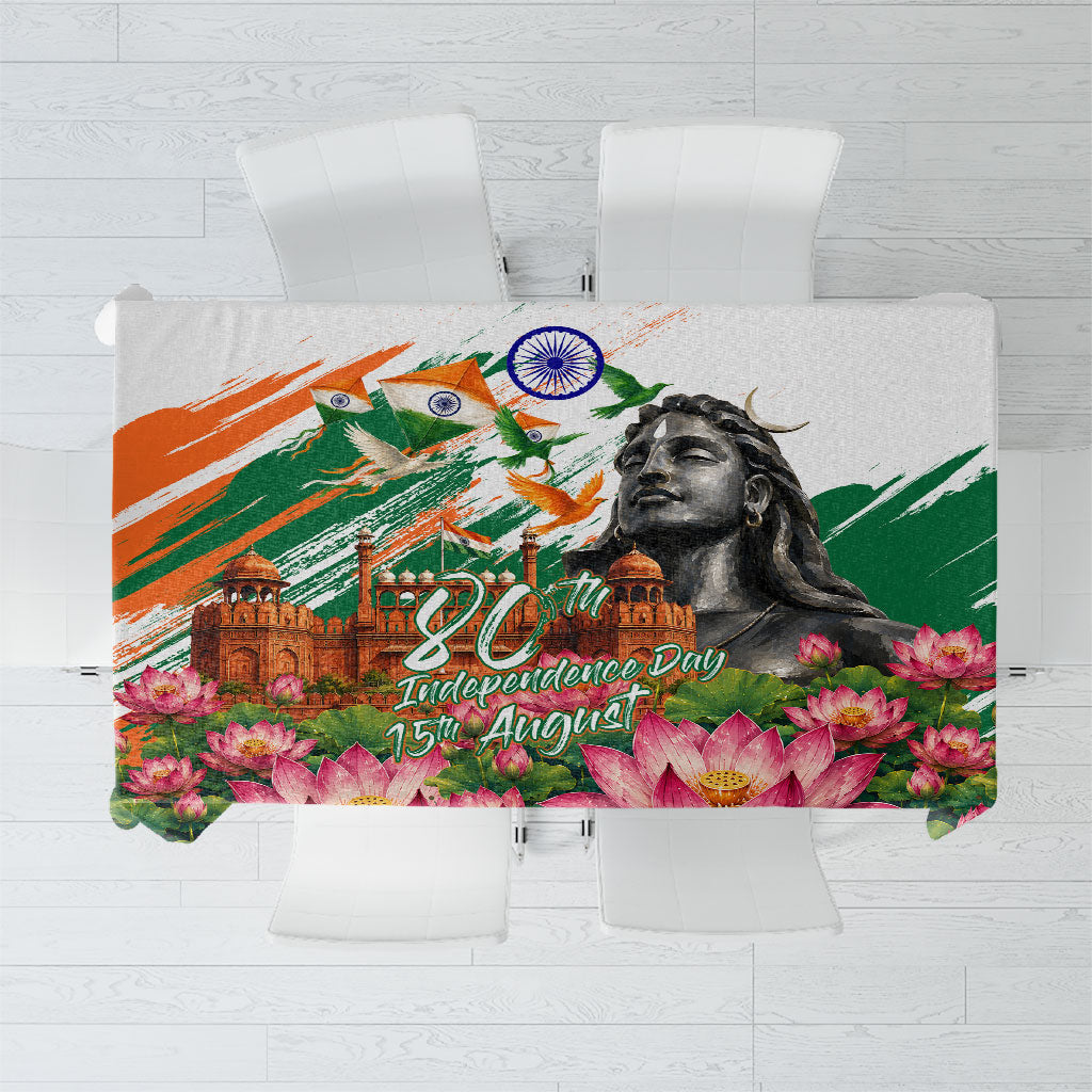 India 80th Independence Day Tablecloth Ashoka Chakra Lotus Landmarks Shiva