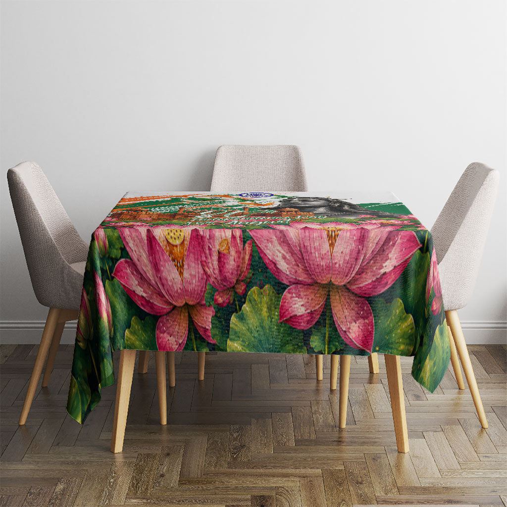 India 80th Independence Day Tablecloth Ashoka Chakra Lotus Landmarks Shiva