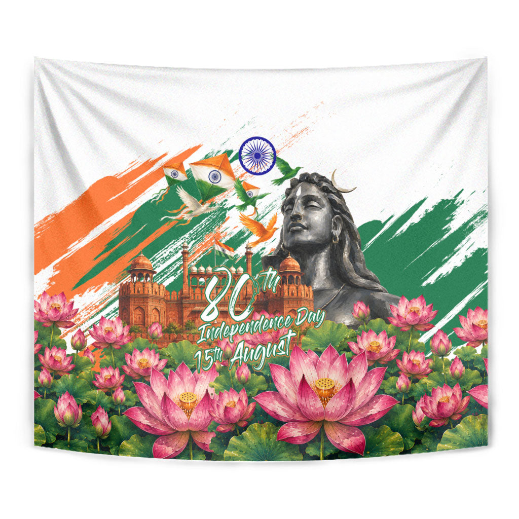 India 80th Independence Day Tapestry Ashoka Chakra Lotus Landmarks Shiva