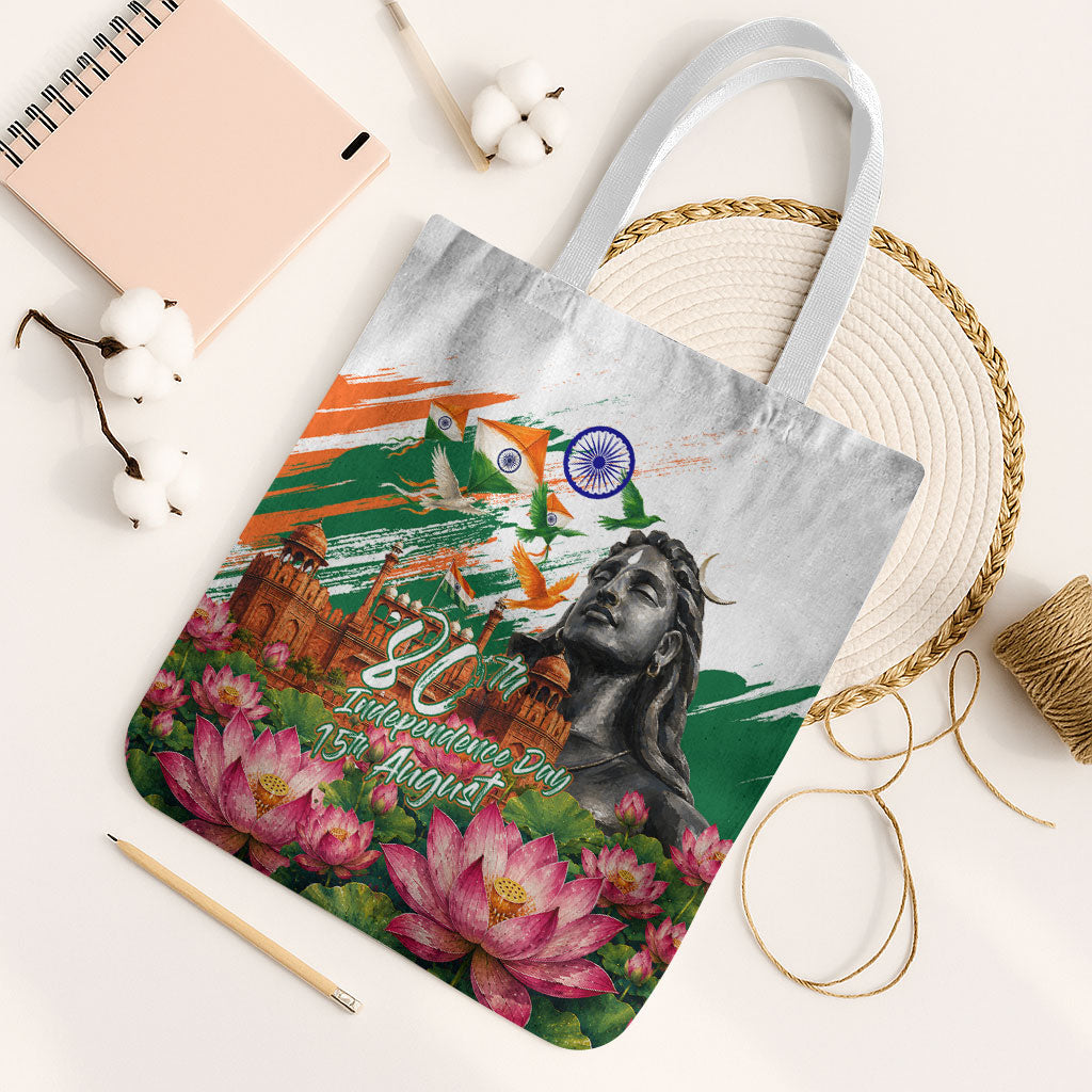 India 80th Independence Day Tote Bag Ashoka Chakra Lotus Landmarks Shiva
