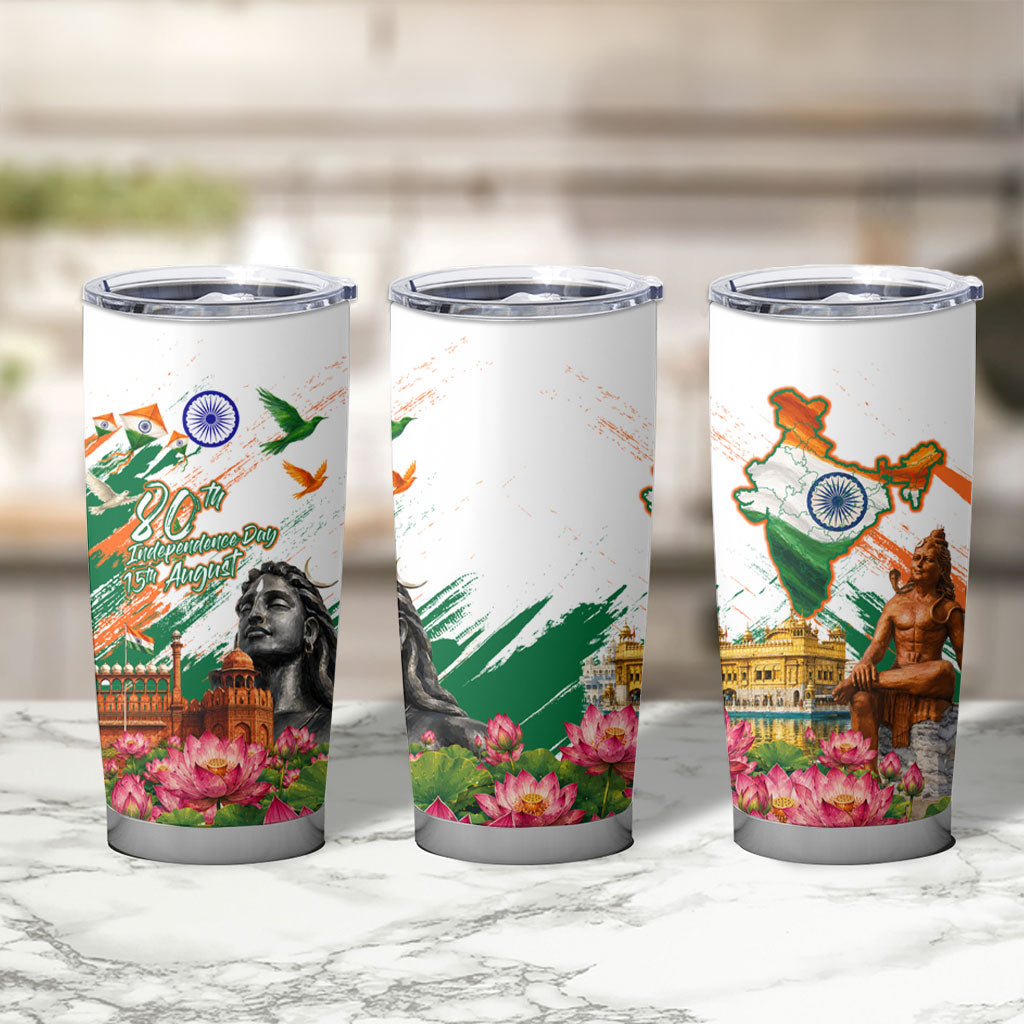 India 80th Independence Day Tumbler Cup Ashoka Chakra Lotus Landmarks Shiva