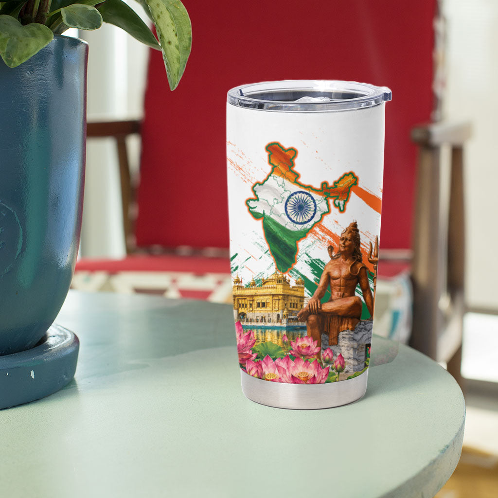 India 80th Independence Day Tumbler Cup Ashoka Chakra Lotus Landmarks Shiva