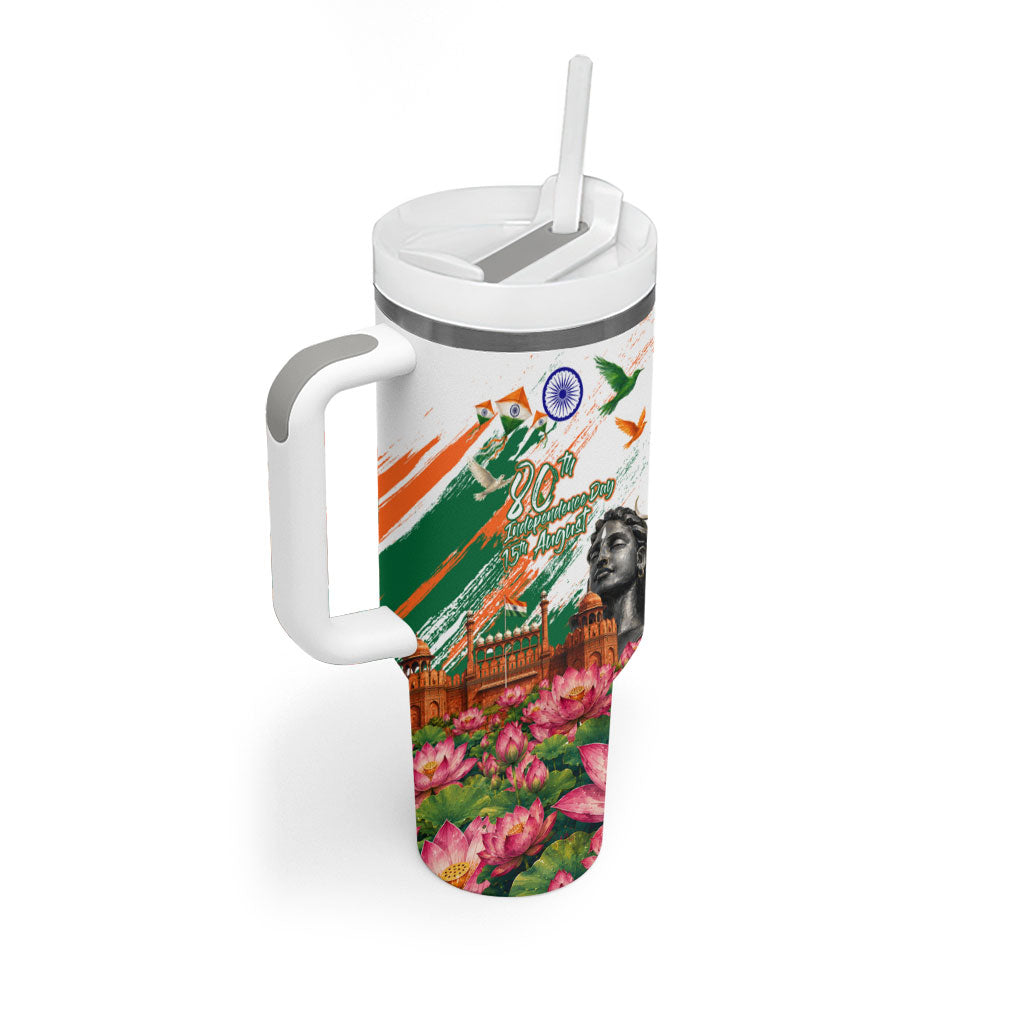 India 80th Independence Day Tumbler With Handle Ashoka Chakra Lotus Landmarks Shiva
