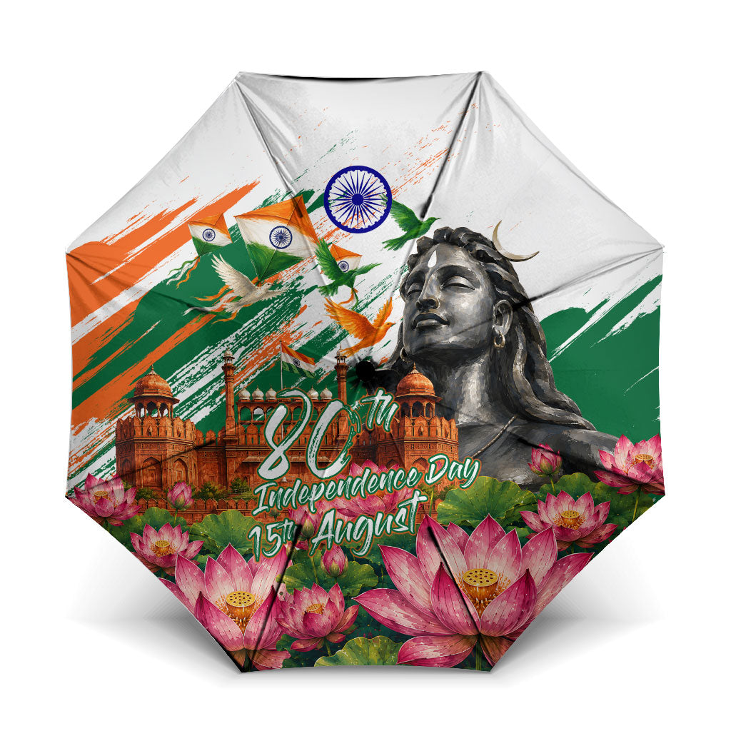 India 80th Independence Day Umbrella Ashoka Chakra Lotus Landmarks Shiva