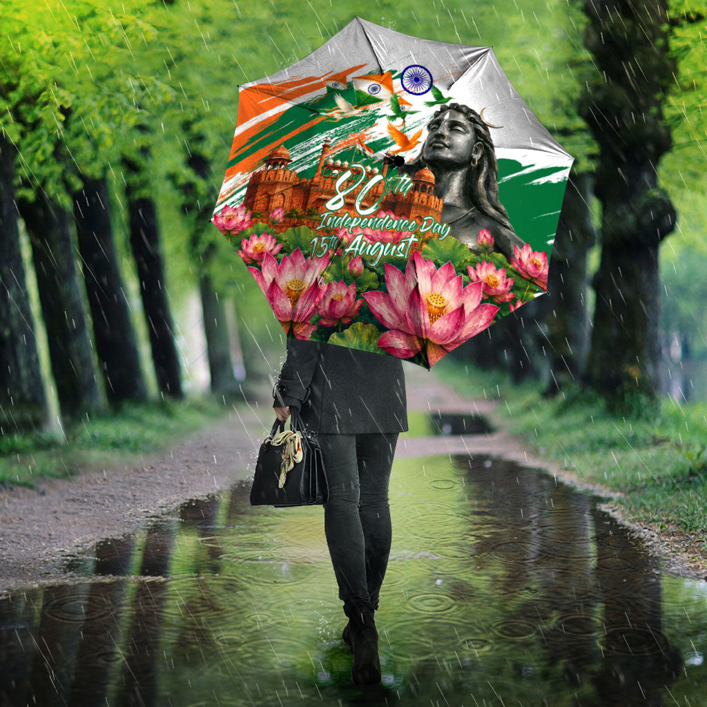 India 80th Independence Day Umbrella Ashoka Chakra Lotus Landmarks Shiva