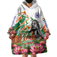 India 80th Independence Day Wearable Blanket Hoodie Ashoka Chakra Lotus Landmarks Shiva
