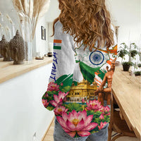 India 80th Independence Day Women Casual Shirt Ashoka Chakra Lotus Landmarks Shiva
