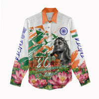 India 80th Independence Day Women Casual Shirt Ashoka Chakra Lotus Landmarks Shiva