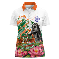 India 80th Independence Day Women Polo Shirt Ashoka Chakra Lotus Landmarks Shiva