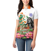 India 80th Independence Day Women Polo Shirt Ashoka Chakra Lotus Landmarks Shiva