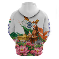 India 80th Independence Day Zip Hoodie Ashoka Chakra Lotus Landmarks Shiva