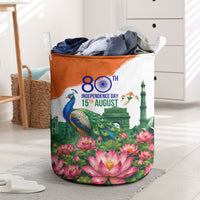 India 80th Independence Day Laundry Basket India Gate Peacock Lotus Heritage Landmarks