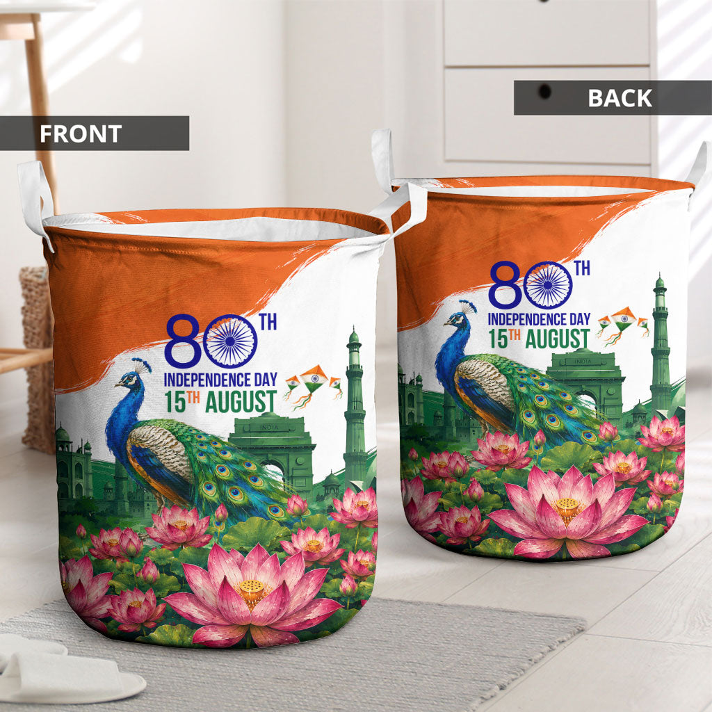 India 80th Independence Day Laundry Basket India Gate Peacock Lotus Heritage Landmarks