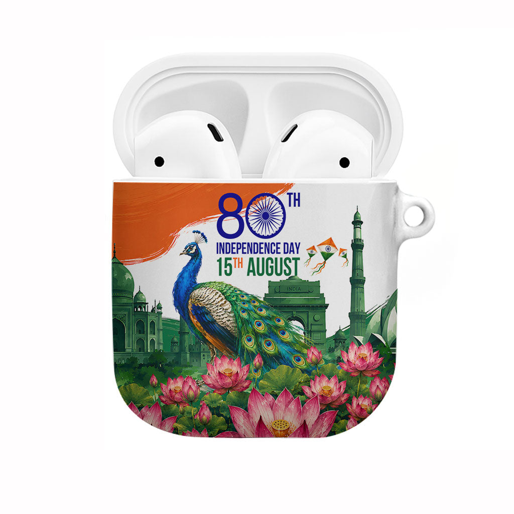 India 80th Independence Day AirPods Case India Gate Peacock Lotus Heritage Landmarks