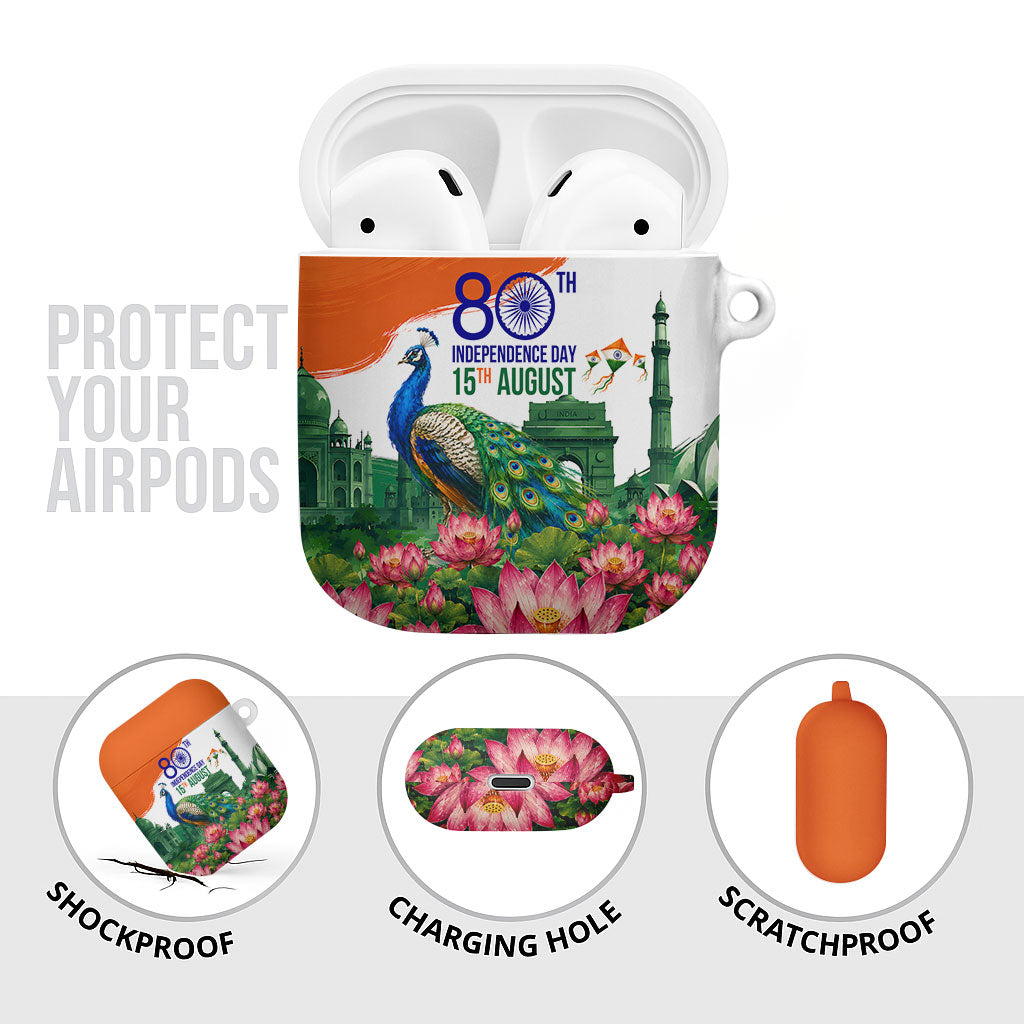 India 80th Independence Day AirPods Case India Gate Peacock Lotus Heritage Landmarks