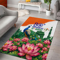 India 80th Independence Day Area Rug India Gate Peacock Lotus Heritage Landmarks