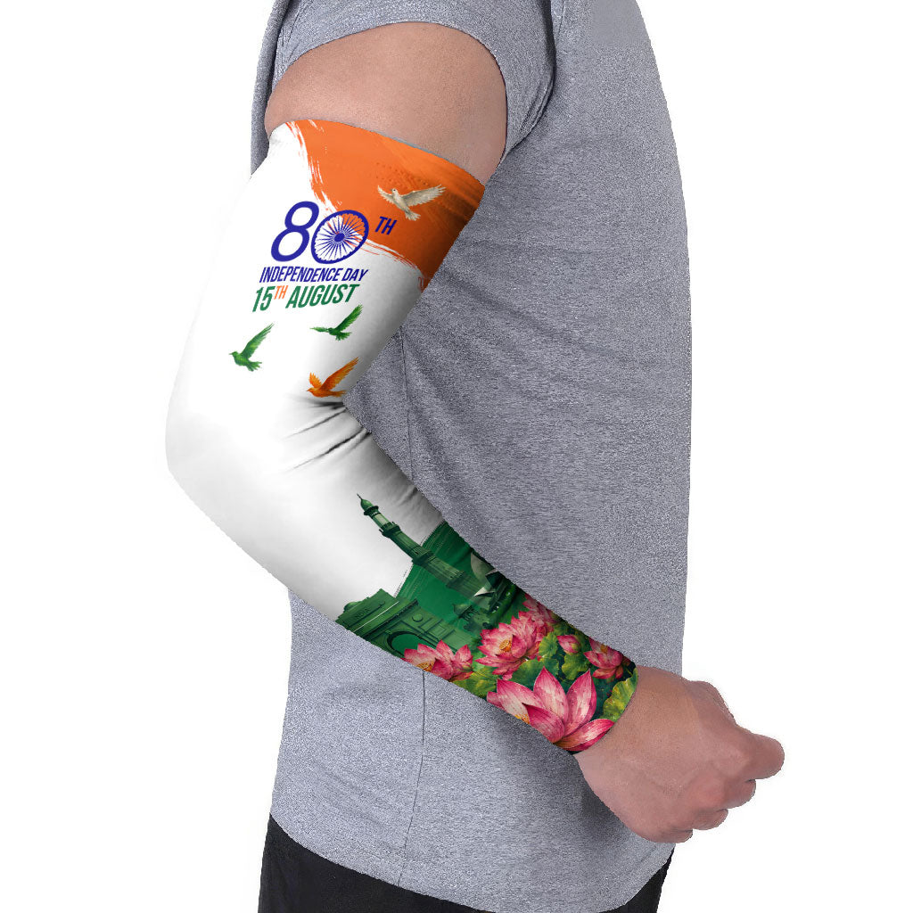 India 80th Independence Day Arm Sleeves India Gate Peacock Lotus Heritage Landmarks