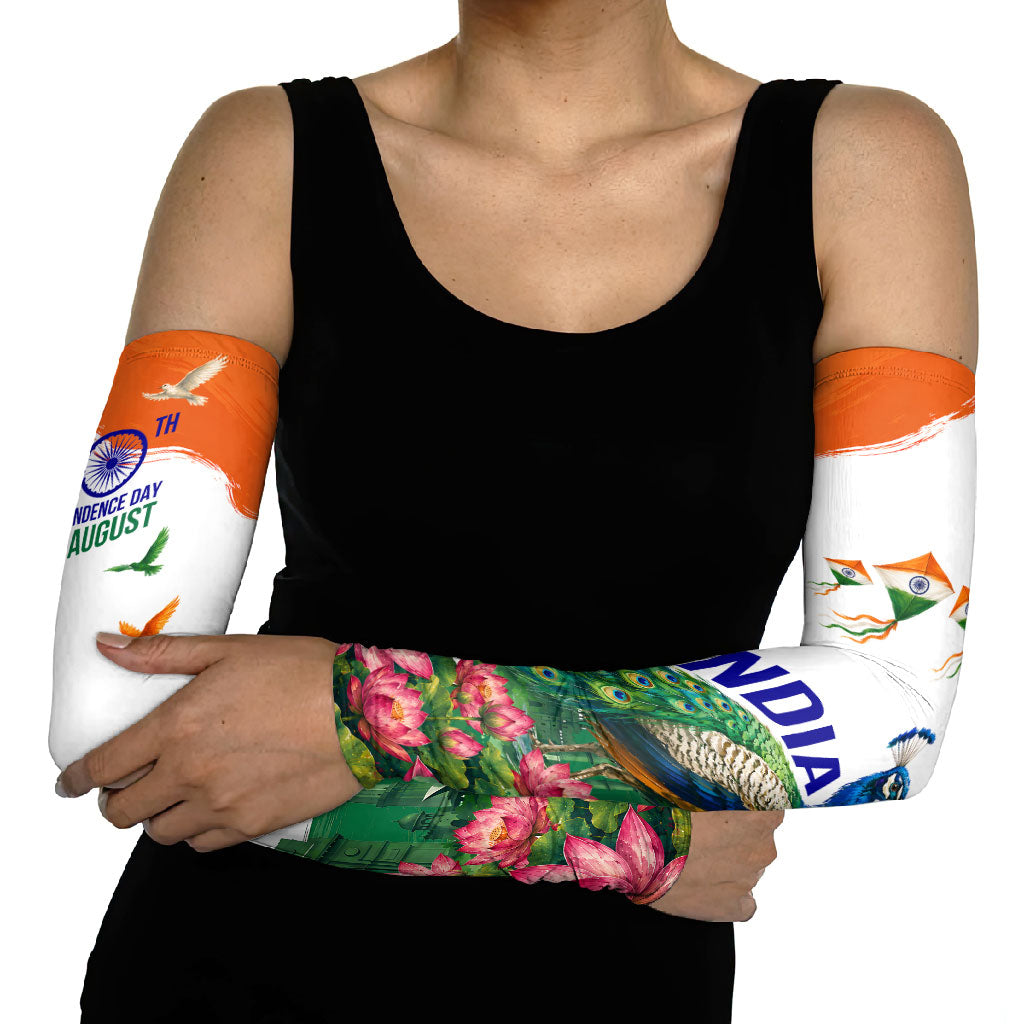 India 80th Independence Day Arm Sleeves India Gate Peacock Lotus Heritage Landmarks