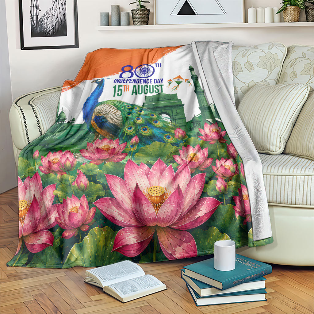 India 80th Independence Day Blanket India Gate Peacock Lotus Heritage Landmarks