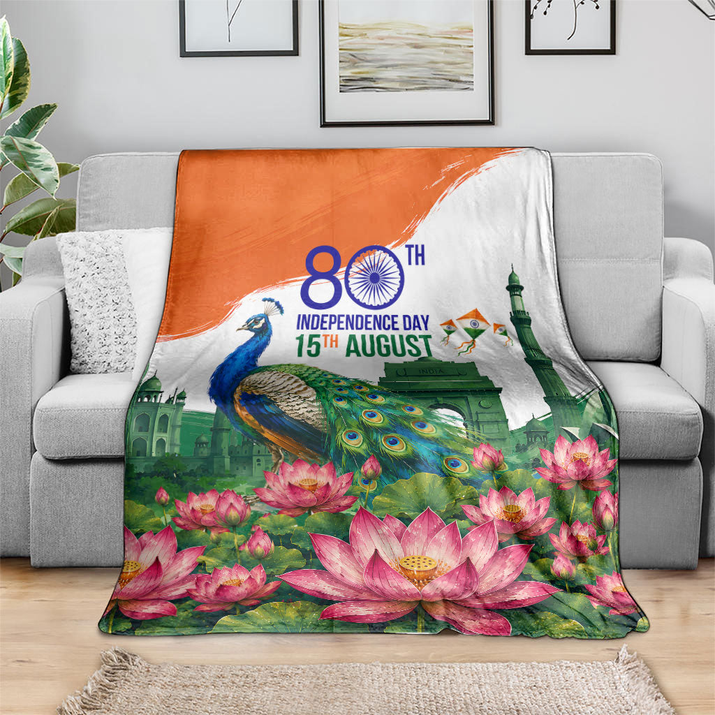India 80th Independence Day Blanket India Gate Peacock Lotus Heritage Landmarks