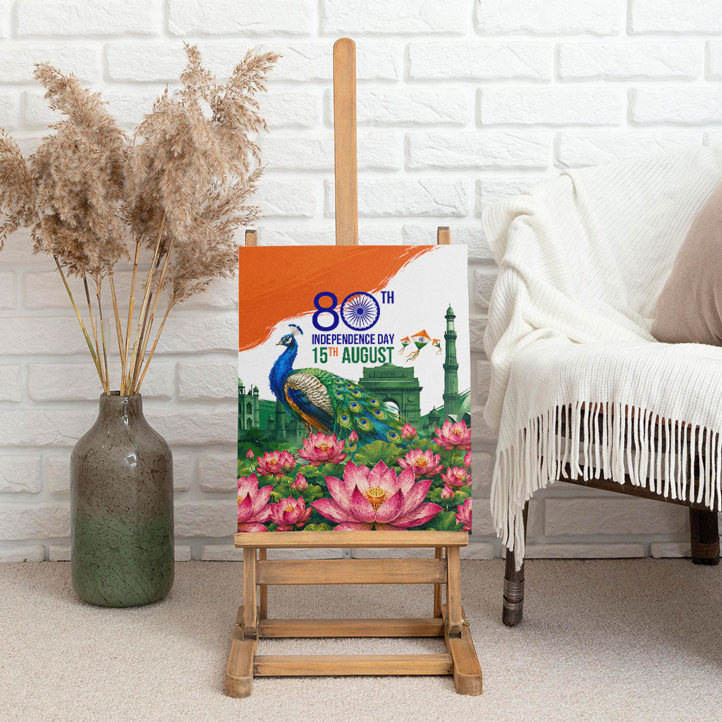 India 80th Independence Day Canvas Wall Art India Gate Peacock Lotus Heritage Landmarks