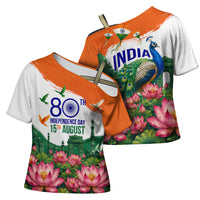 India 80th Independence Day Cross Shoulder Shirt India Gate Peacock Lotus Heritage Landmarks