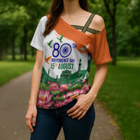 India 80th Independence Day Cross Shoulder Shirt India Gate Peacock Lotus Heritage Landmarks