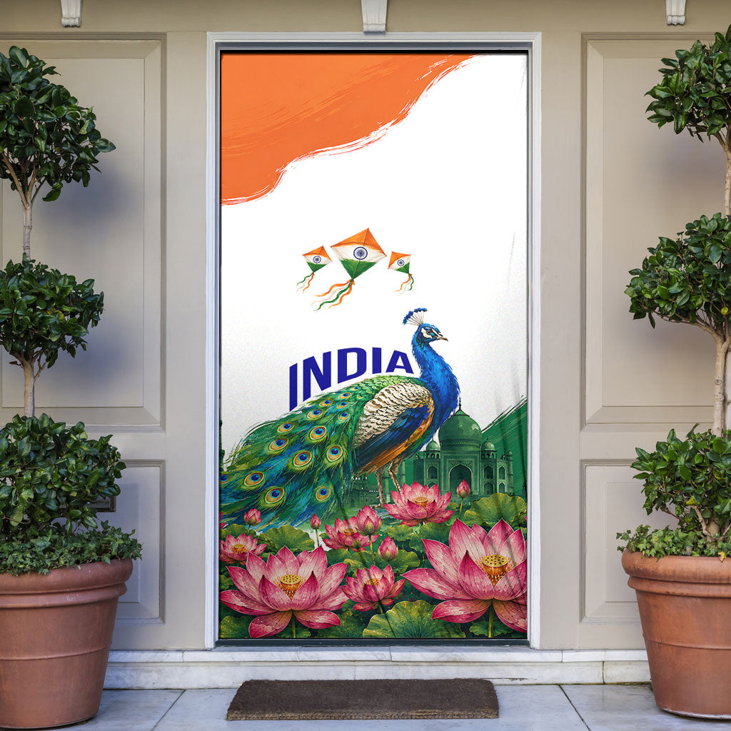 India 80th Independence Day Door Cover India Gate Peacock Lotus Heritage Landmarks