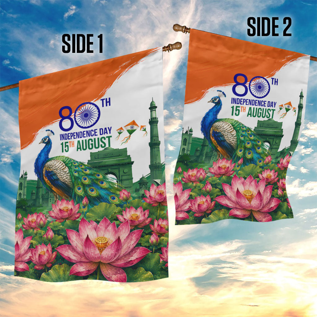 India 80th Independence Day Garden Flag India Gate Peacock Lotus Heritage Landmarks