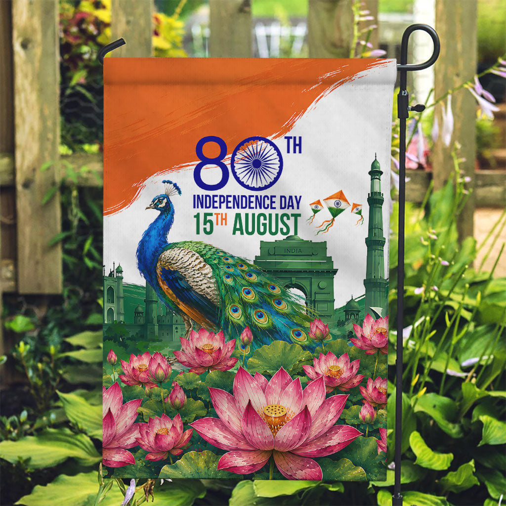 India 80th Independence Day Garden Flag India Gate Peacock Lotus Heritage Landmarks