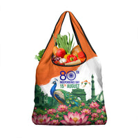 India 80th Independence Day Grocery Bag India Gate Peacock Lotus Heritage Landmarks