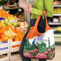 India 80th Independence Day Grocery Bag India Gate Peacock Lotus Heritage Landmarks