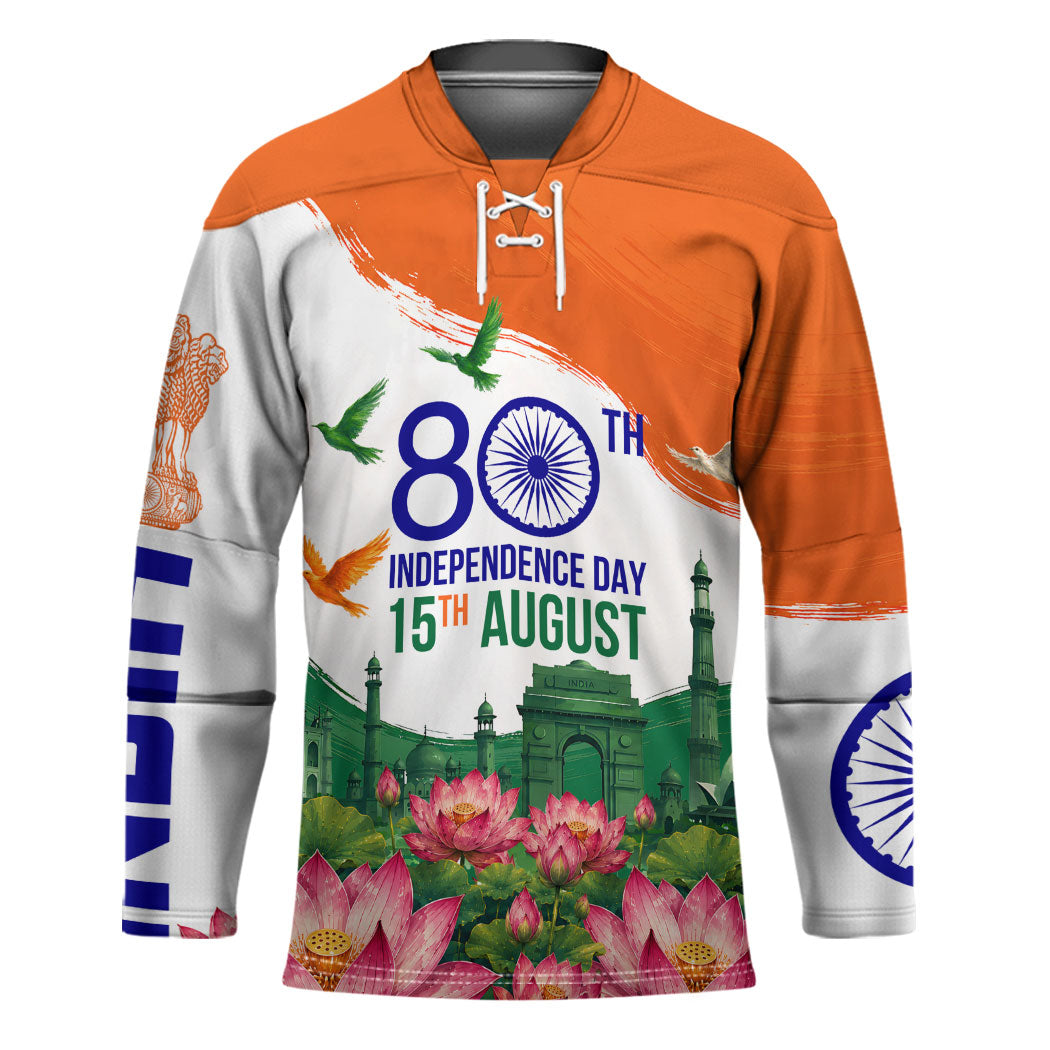 India 80th Independence Day Hockey Jersey India Gate Peacock Lotus Heritage Landmarks