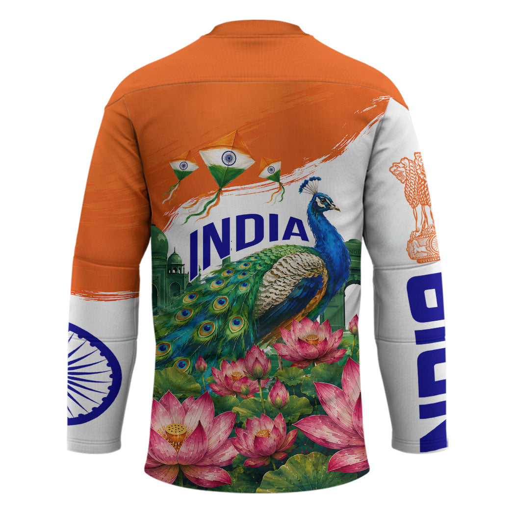 India 80th Independence Day Hockey Jersey India Gate Peacock Lotus Heritage Landmarks