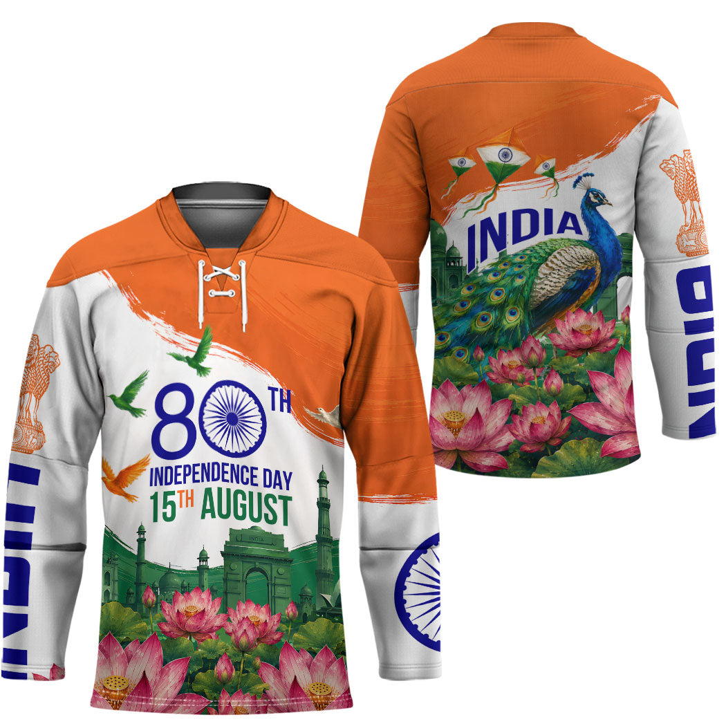 India 80th Independence Day Hockey Jersey India Gate Peacock Lotus Heritage Landmarks