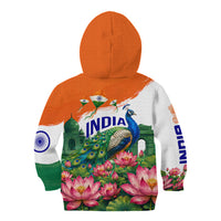 India 80th Independence Day Kid Hoodie India Gate Peacock Lotus Heritage Landmarks