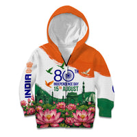 India 80th Independence Day Kid Hoodie India Gate Peacock Lotus Heritage Landmarks