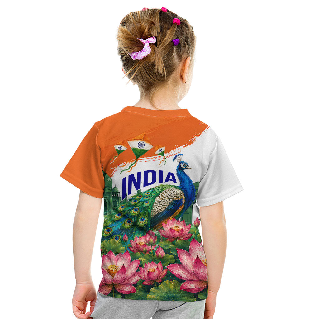 India 80th Independence Day Kid T Shirt India Gate Peacock Lotus Heritage Landmarks
