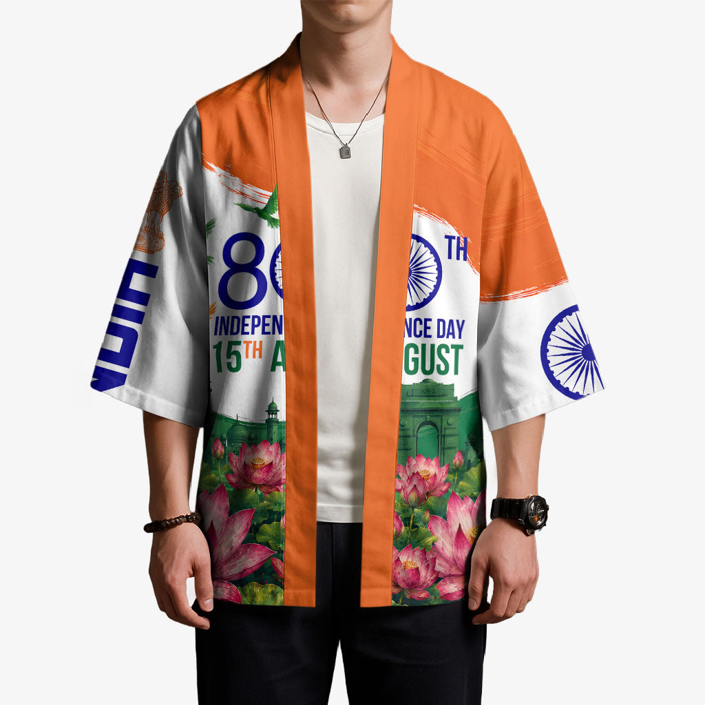India 80th Independence Day Kimono India Gate Peacock Lotus Heritage Landmarks