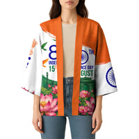India 80th Independence Day Kimono India Gate Peacock Lotus Heritage Landmarks