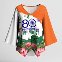 India 80th Independence Day Kimono Sleeve Blouse India Gate Peacock Lotus Heritage Landmarks