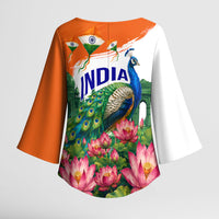 India 80th Independence Day Kimono Sleeve Blouse India Gate Peacock Lotus Heritage Landmarks