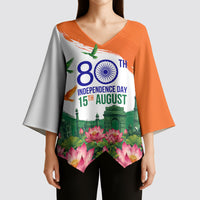 India 80th Independence Day Kimono Sleeve Blouse India Gate Peacock Lotus Heritage Landmarks