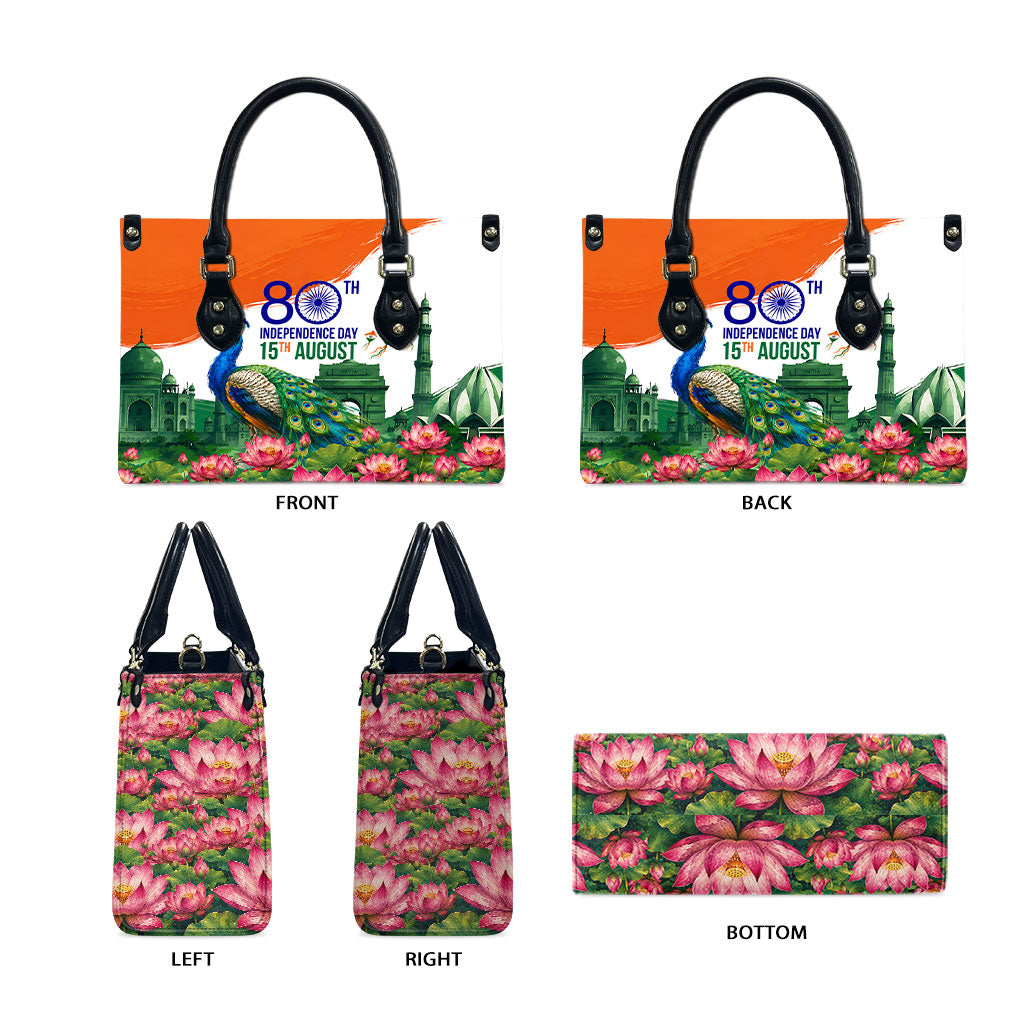 India 80th Independence Day Leather Bag India Gate Peacock Lotus Heritage Landmarks