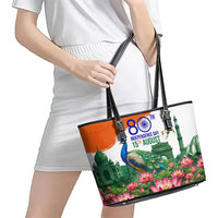India 80th Independence Day Leather Tote Bag India Gate Peacock Lotus Heritage Landmarks