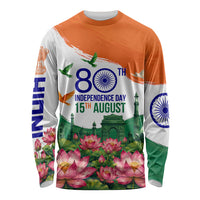 India 80th Independence Day Long Sleeve Shirt India Gate Peacock Lotus Heritage Landmarks